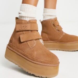 UGG Tan Suede Platform Ankle Boots